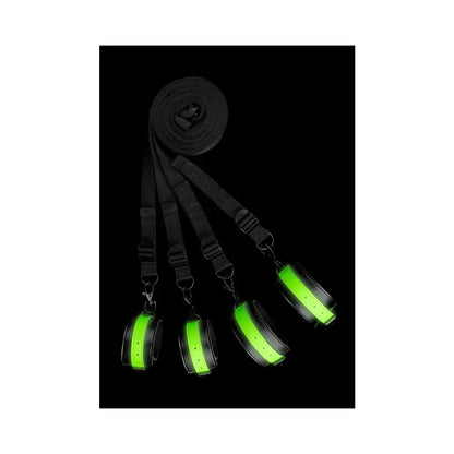 Ouch! Glow in the Dark Bed Bindings Restraint Kit Neon Green  Fetish - Cuffs & Restraints