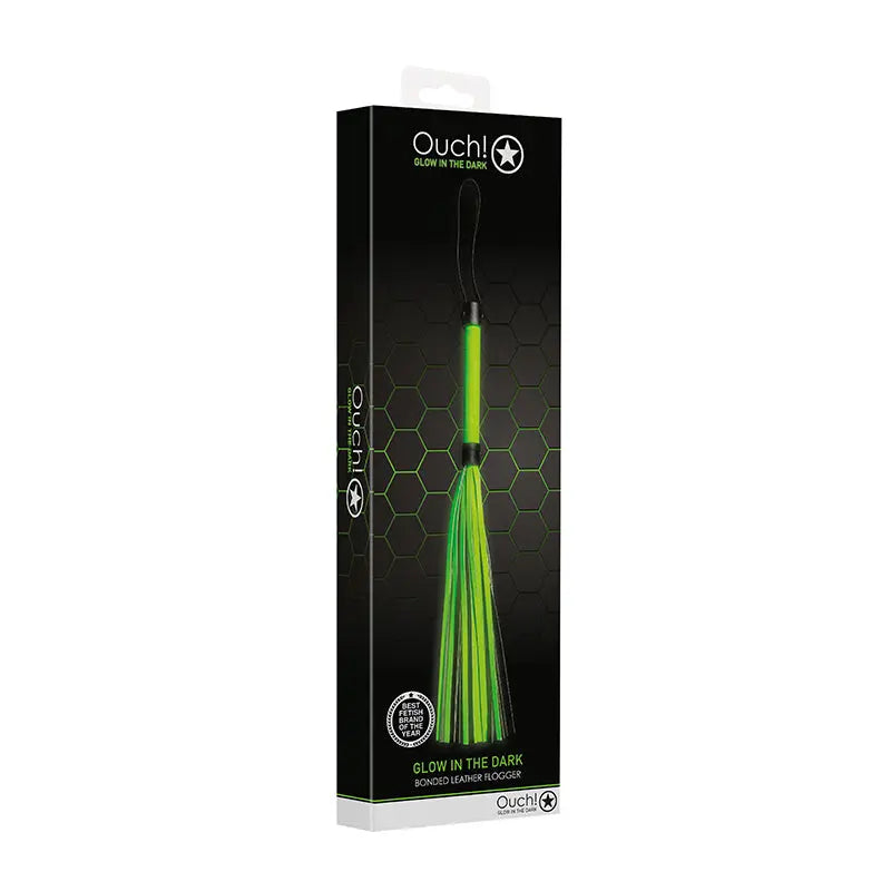 Ouch! Glow in the Dark Bonded Leather Flogger Neon Green  Fetish - Whips Crops & Paddles