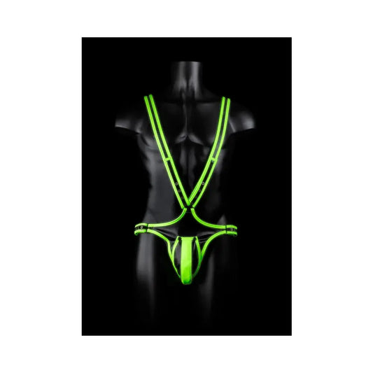 Ouch! Glow in the Dark Bonded Leather Full-Body Harness Neon Green L/XL  Harnesses
