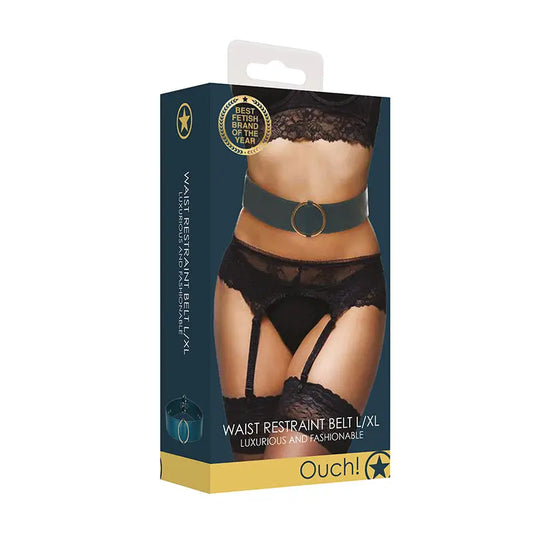 Ouch! Halo Ringed Waist Restraint Belt Green L/XL  Fetish - Whips Crops & Paddles