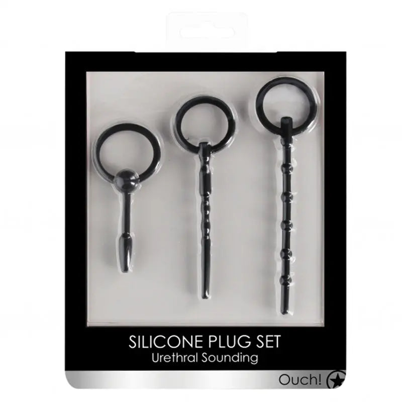Ouch! Urethral Sounding 3-Piece Silicone Plug Set Black  Fetish - Urethral