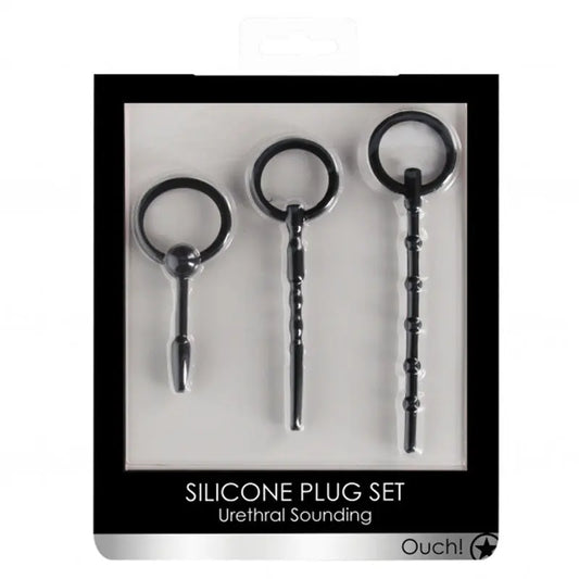 Ouch! Urethral Sounding 3-Piece Silicone Plug Set Black  Fetish - Urethral