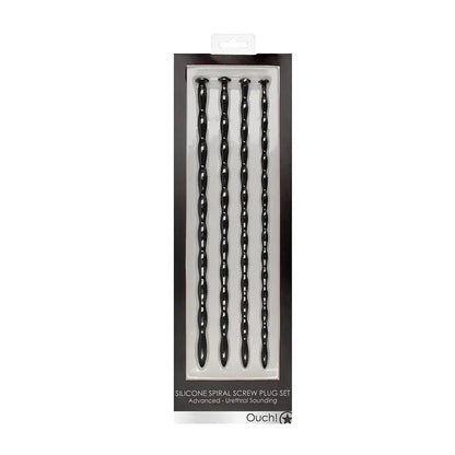 Ouch! Urethral Sounding Advanced Silicone Spiral Screw Plug Set Black 7 mm / 8 mm / 9 mm / 10 mm  Fetish - Urethral