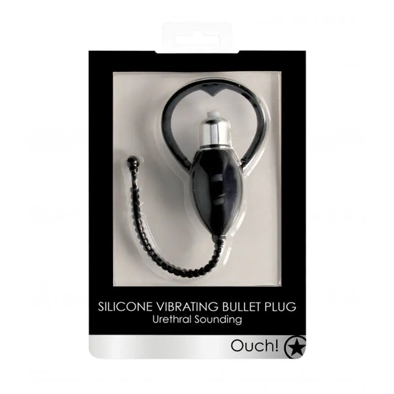 Ouch! Urethral Sounding Silicone Vibrating Bullet Plug Black  Fetish - Urethral