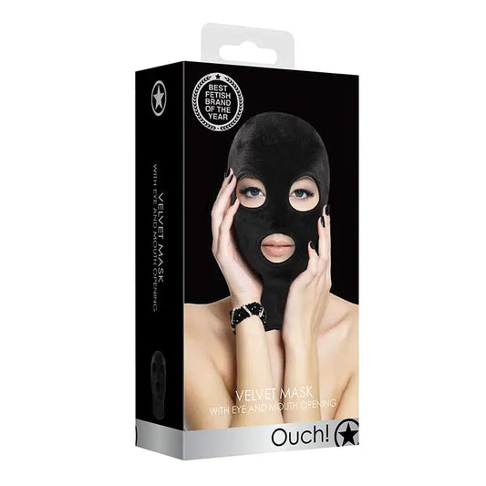 Ouch! Velvet Full-Head Mask With Eye and Mouth Opening Black  Fetish - Blindfolds