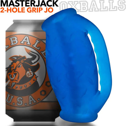 OxBalls Masterjack Double Penetration Stroker Male Masturbator - Blue Ice  Manual Stroker