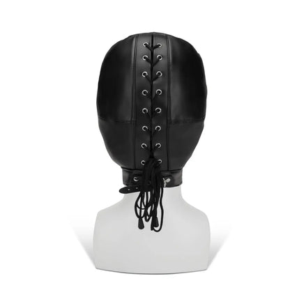PU Leather Bondage Hood with Eyes Nose Mouth  Bondage Hood