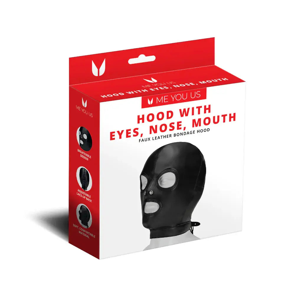 PU Leather Bondage Hood with Eyes Nose Mouth  Bondage Hood