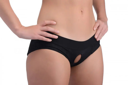 Panty Style Strap-on Harness Lace Envy Black Crotchless Panty Dildo Harness - S-M Strap-Ons and Harnesses