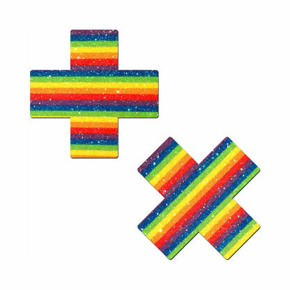 Pastease Glitter Pride Crosses Rainbow  Lingerie - Pasties and Tassels