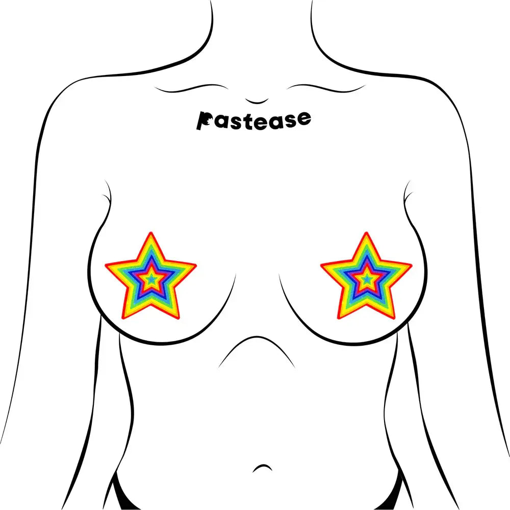 Pastease Glitter Pumping Star Pasties Rainbow  Lingerie - Pasties and Tassels