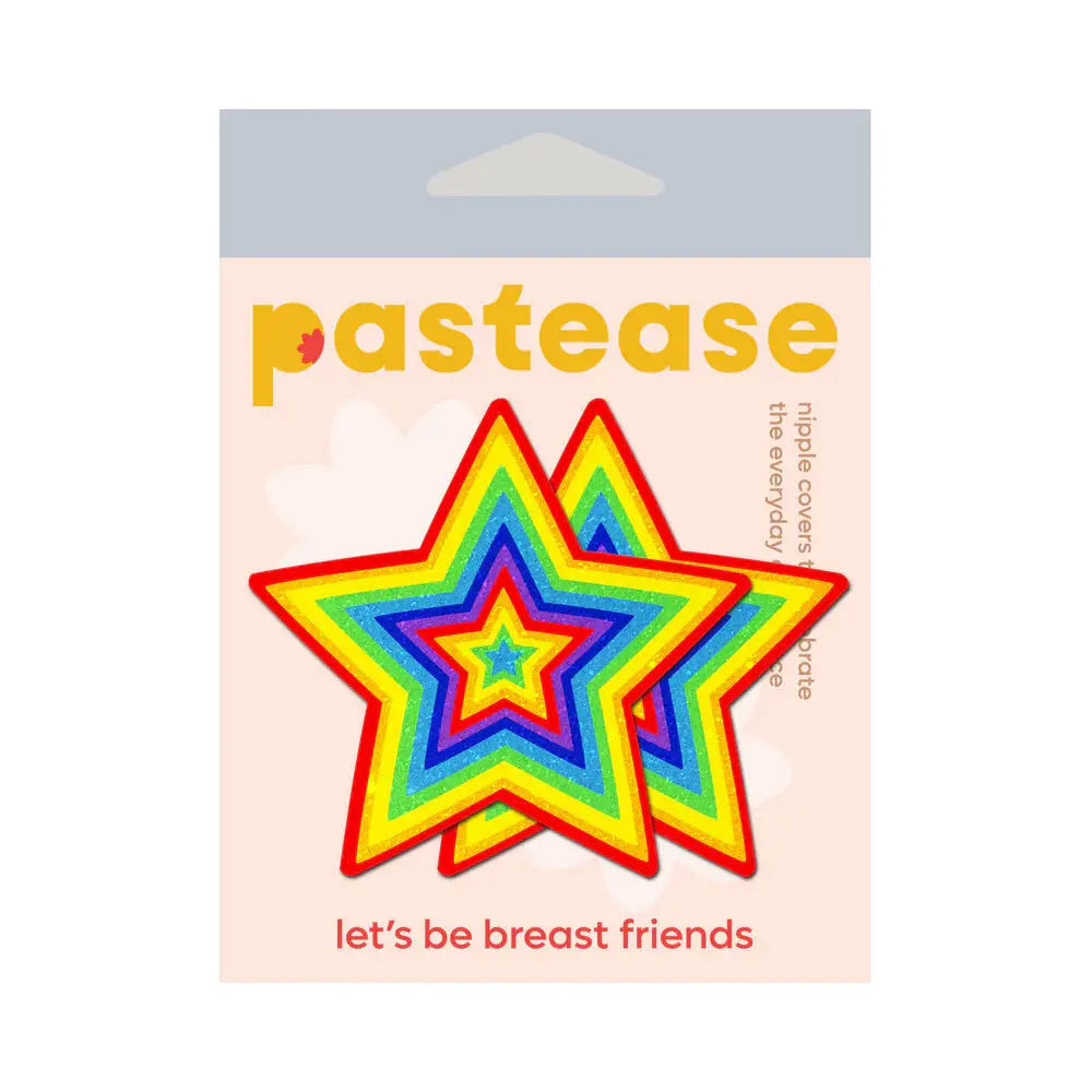 Pastease Glitter Pumping Star Pasties Rainbow  Lingerie - Pasties and Tassels