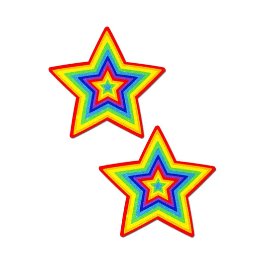 Pastease Glitter Pumping Star Pasties Rainbow  Lingerie - Pasties and Tassels