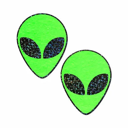 Pastease Glow-in-the-Dark Glitter Alien Pasties Green  Lingerie - Pasties and Tassels