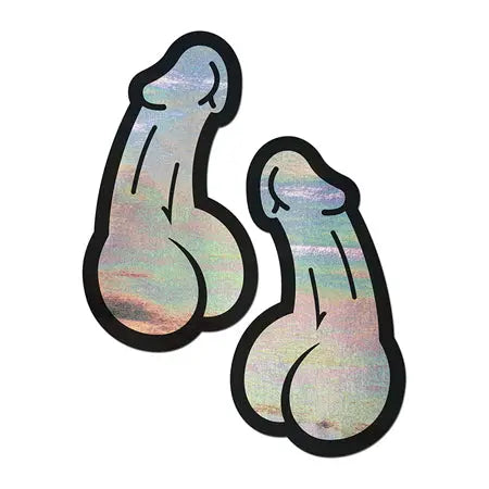 Pastease Penis: Holographic Silver Dick Nipple Pasties  Lingerie - Pasties and Tassels