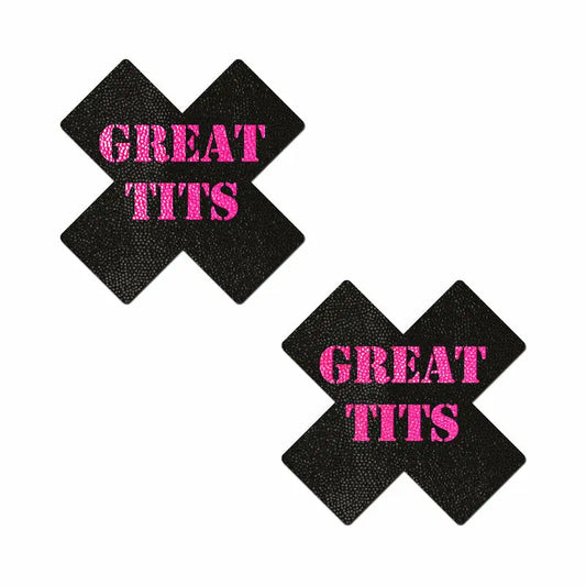 Pastease 'Great Tits' Crosses Pasties Black/Pink  Lingerie - Pasties and Tassels