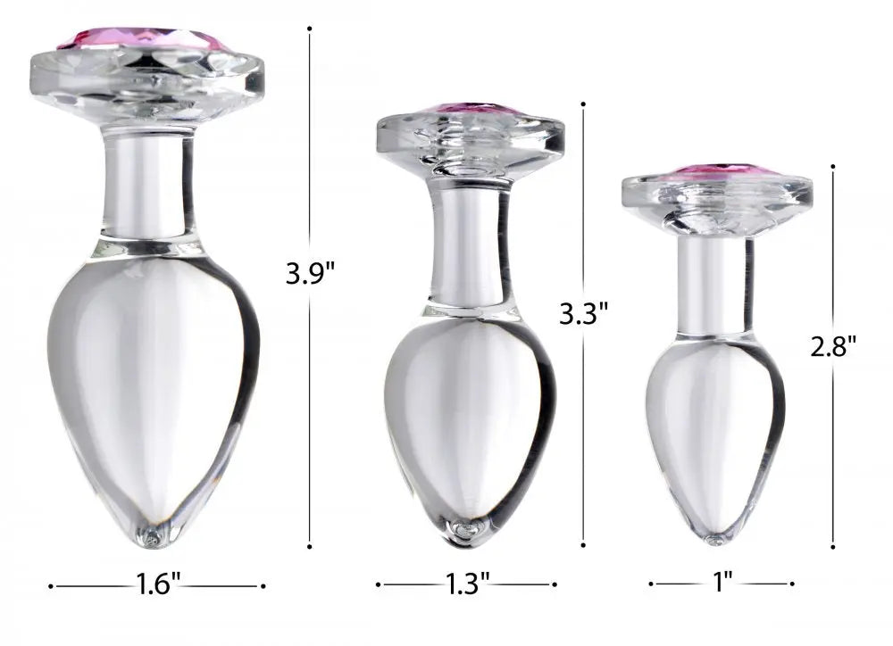 Pink Gem Glass Anal Plug Sex Toy Set - Wide Base Jewel Butt Plug Set  Metal Anal Plug Sex Toy