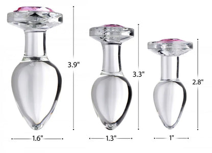 Pink Gem Glass Anal Plug Sex Toy Set - Wide Base Jewel Butt Plug Set  Metal Anal Plug Sex Toy