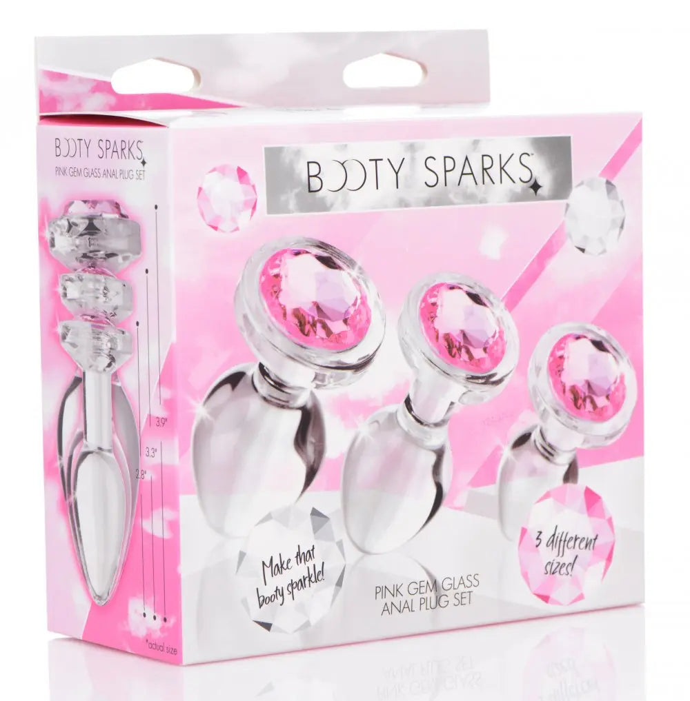 Pink Gem Glass Anal Plug Sex Toy Set - Wide Base Jewel Butt Plug Set  Metal Anal Plug Sex Toy