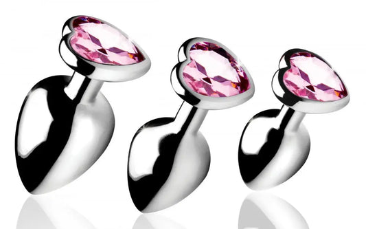 Pink Heart Metal Anal Plug Set  Metal Anal Plug Sex Toy