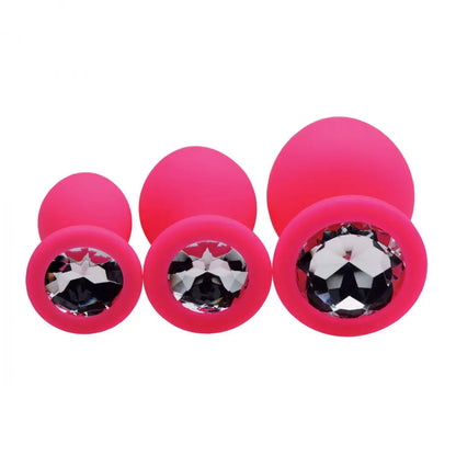 Pink Pleasure 3 Piece Silicone Anal Plugs with Gems Anal Training  Anal Training