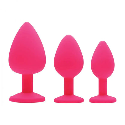 Pink Pleasure 3 Piece Silicone Anal Plugs with Gems Anal Training  Anal Training