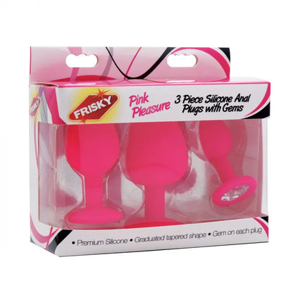 Pink Pleasure 3 Piece Silicone Anal Plugs with Gems Anal Training  Anal Training