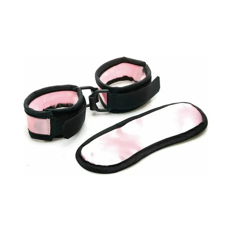 Pink Satin Bondage Cuffs and Mask Sex Kitten Mask and Cuff Set  Bondage Kits