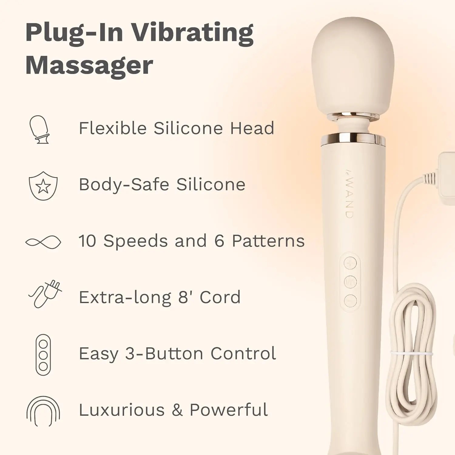 Plug-In Vibrating Wand Vibrator Massager - Cream  Wand Vibrator