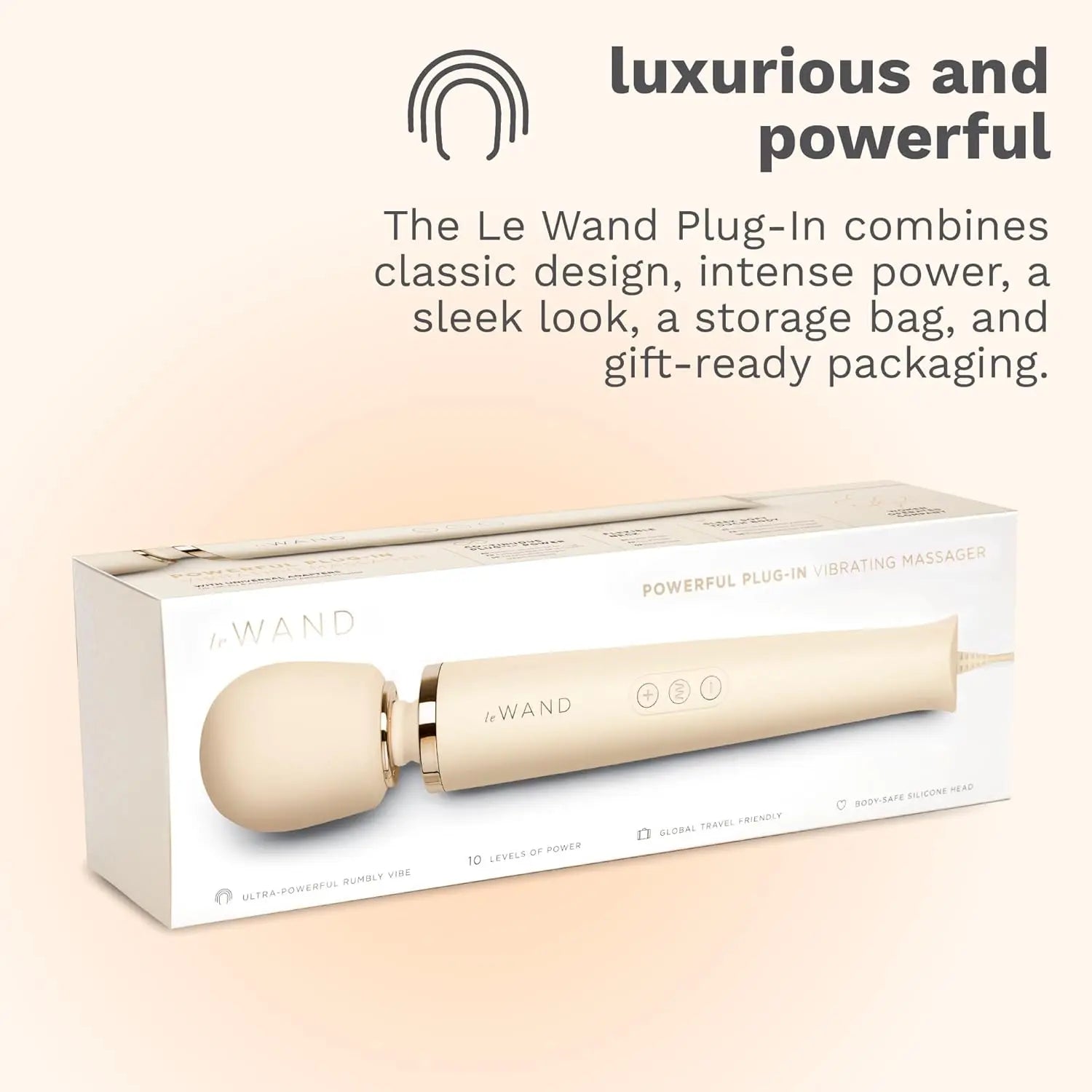 Plug-In Vibrating Wand Vibrator Massager - Cream  Wand Vibrator