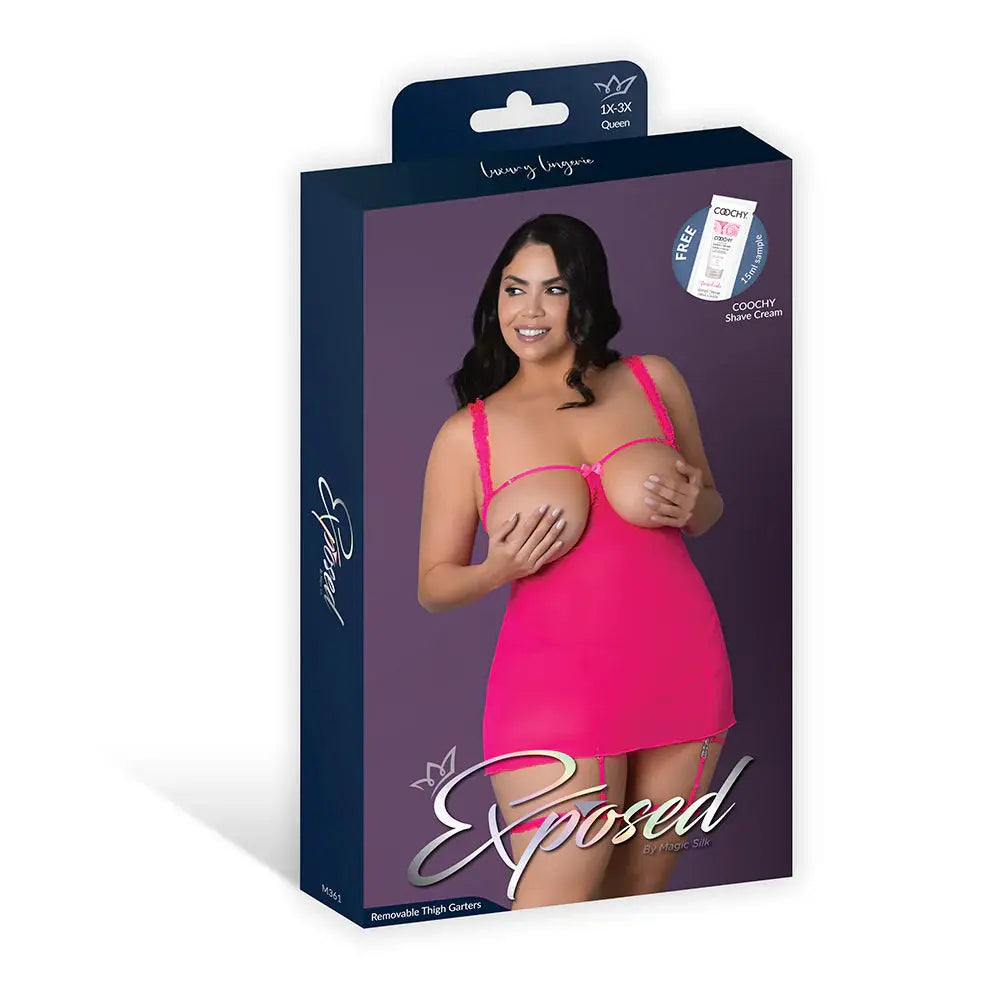 Plus Babydoll Lingerie, Harness Panty & Garter Cuffs Pink Glow Queen Size  Lingerie - Baby dolls Chemises etc