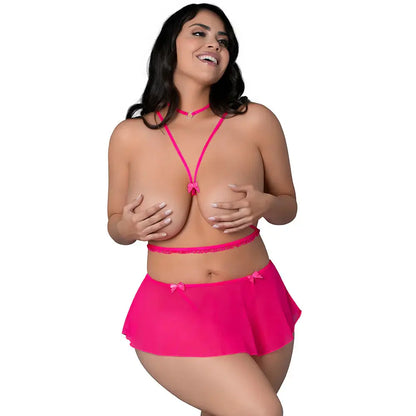 Plus Bondage Harness Lingerie Pink Kink Harness Top, Open Crotch Skirt  Lingerie - Club Wear