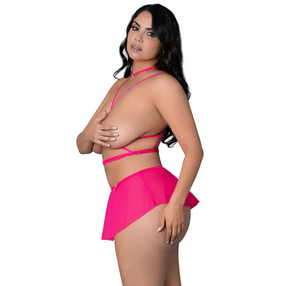 Plus Bondage Harness Lingerie Pink Kink Harness Top, Open Crotch Skirt  Lingerie - Club Wear