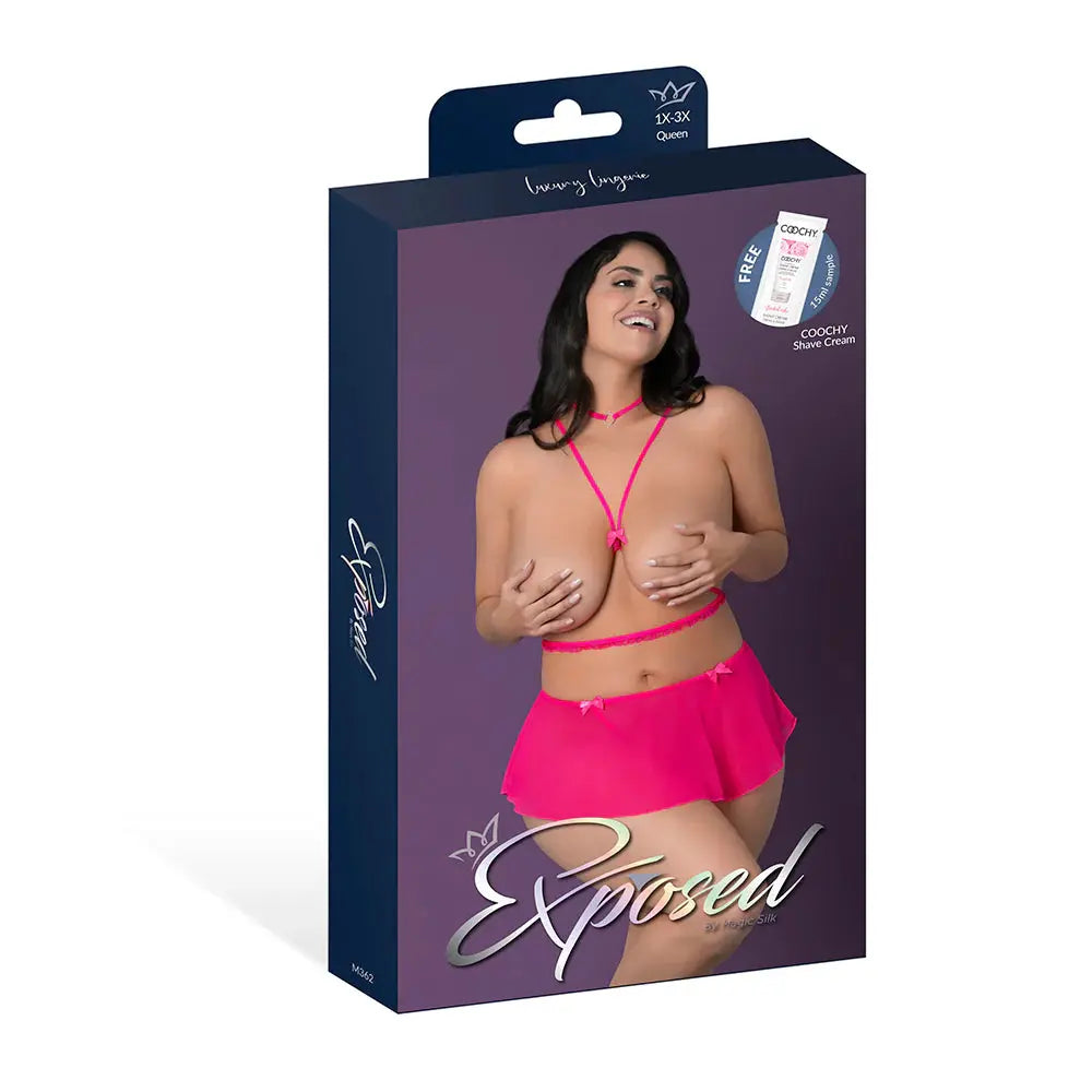 Plus Bondage Harness Lingerie Pink Kink Harness Top, Open Crotch Skirt  Lingerie - Club Wear