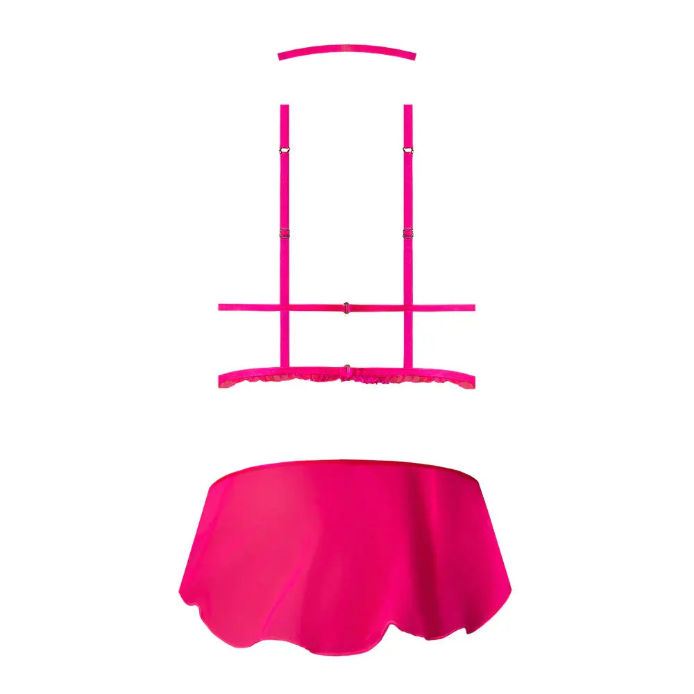 Plus Bondage Harness Lingerie Pink Kink Harness Top, Open Crotch Skirt  Lingerie - Club Wear