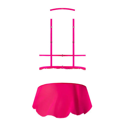 Plus Bondage Harness Lingerie Pink Kink Harness Top, Open Crotch Skirt  Lingerie - Club Wear