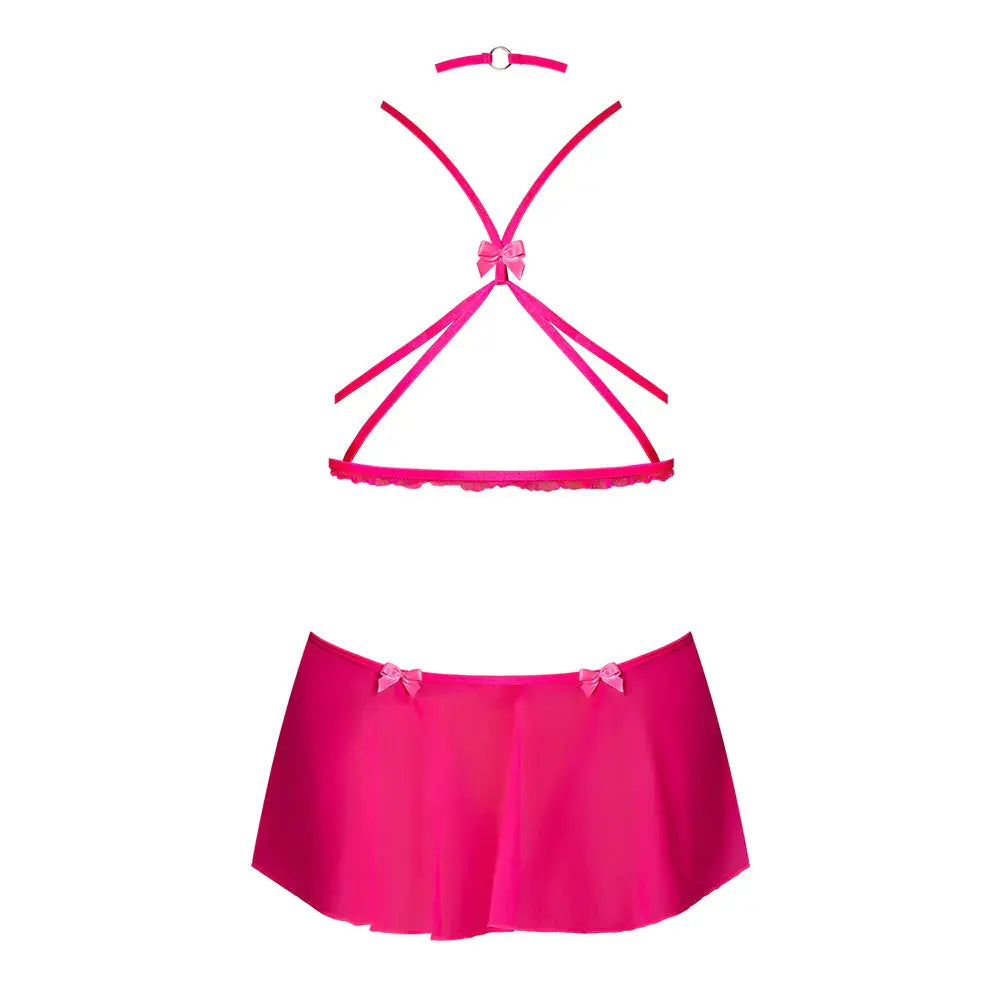 Plus Bondage Harness Lingerie Pink Kink Harness Top, Open Crotch Skirt  Lingerie - Club Wear