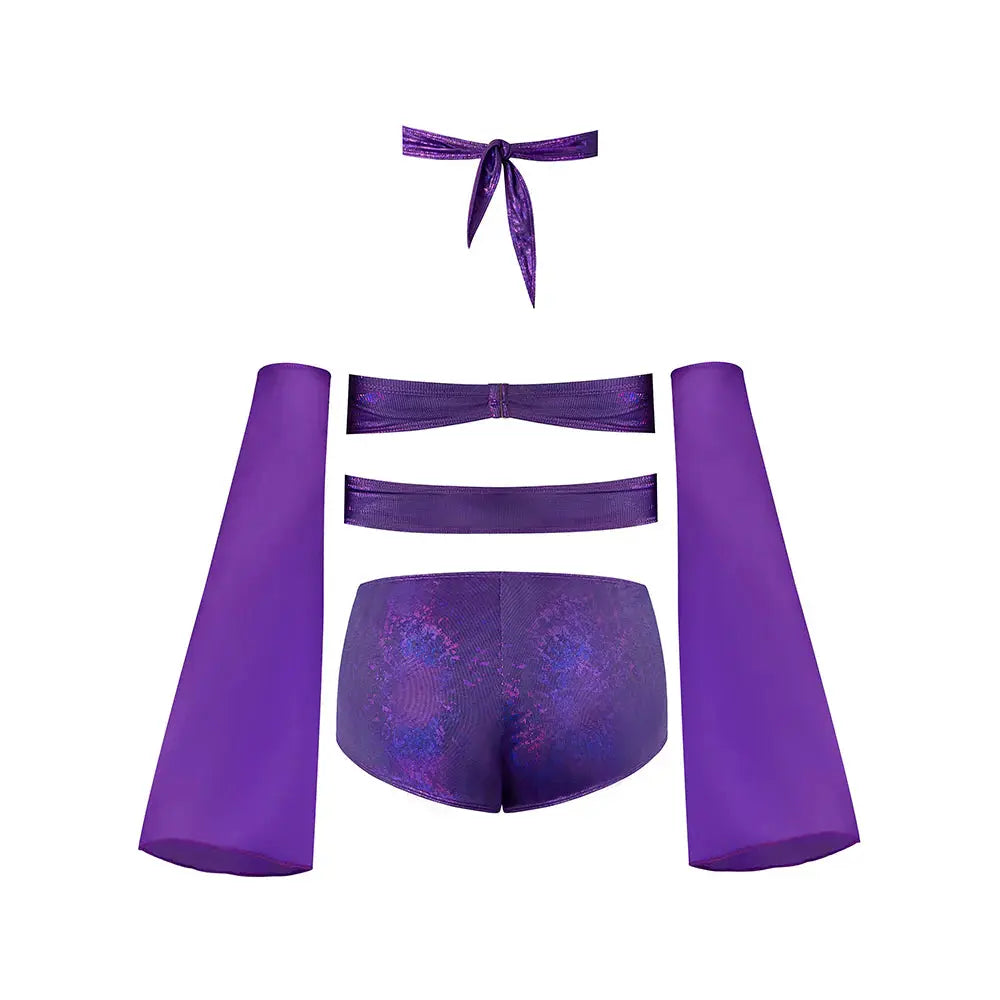 Plus Glimmer Wrap Bralette, Booty Shorts & Sleeve Set Purple Disco Queen Size  Lingerie - Bra and Panty sets