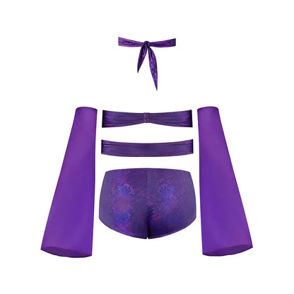Plus Glimmer Wrap Bralette, Booty Shorts & Sleeve Set Purple Disco Queen Size  Lingerie - Bra and Panty sets