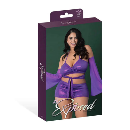 Plus Glimmer Wrap Bralette, Booty Shorts & Sleeve Set Purple Disco Queen Size  Lingerie - Bra and Panty sets