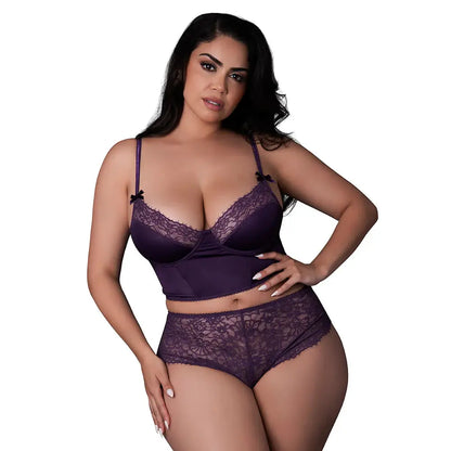 Plus Lingerie Balconette Bustier & Cheeky Short Purple Queen Size  Lingerie - Corsets