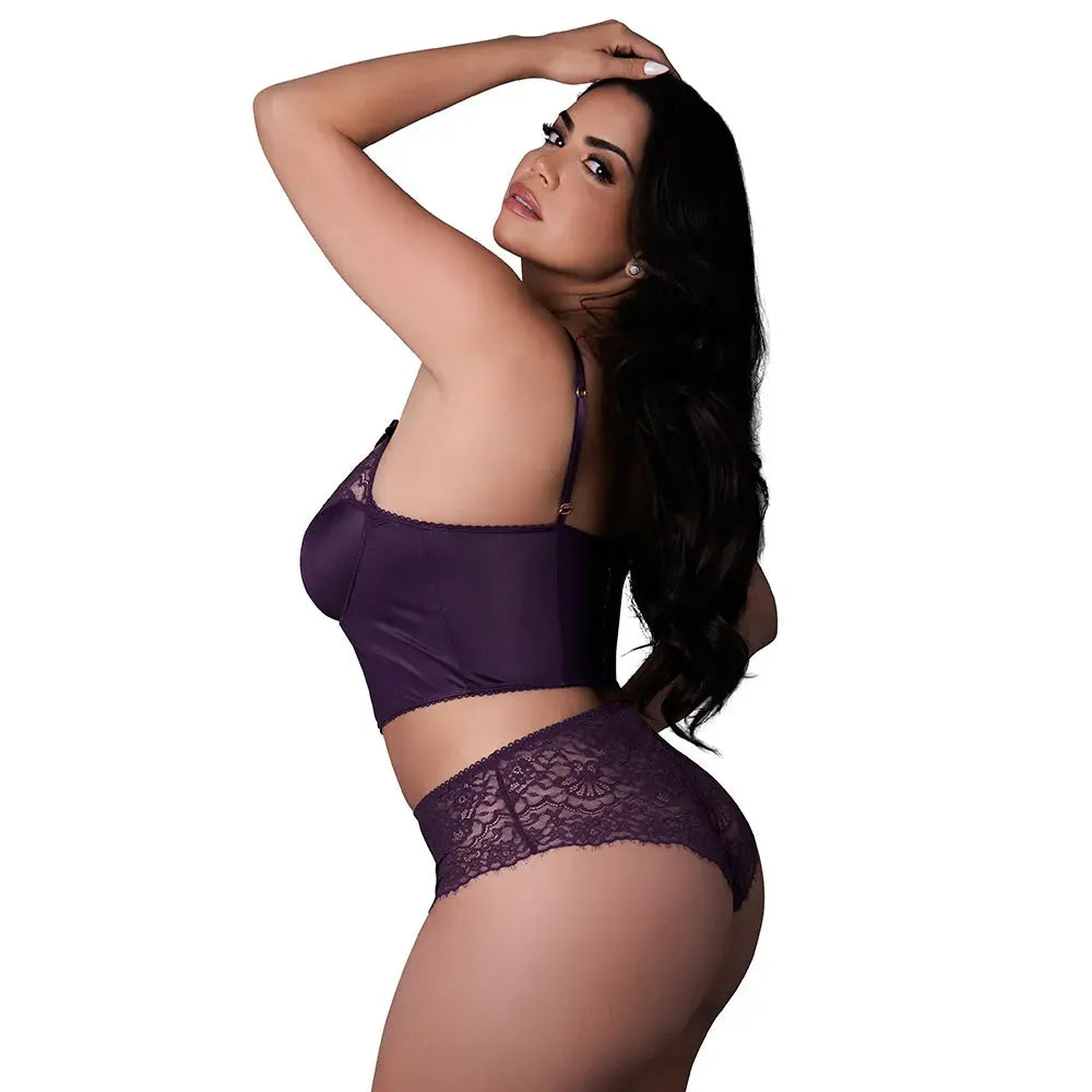 Plus Lingerie Balconette Bustier & Cheeky Short Purple Queen Size  Lingerie - Corsets