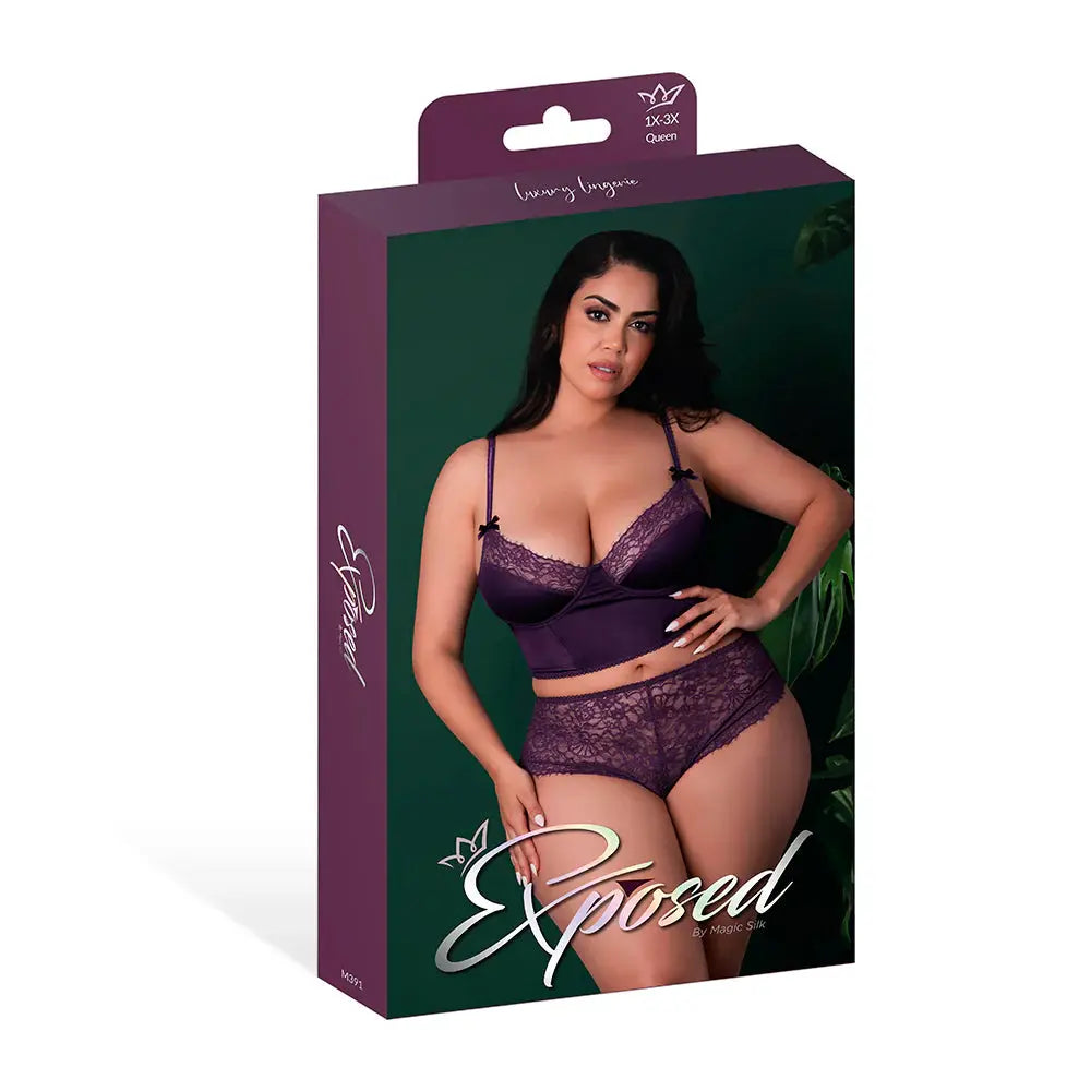 Plus Lingerie Balconette Bustier & Cheeky Short Purple Queen Size  Lingerie - Corsets