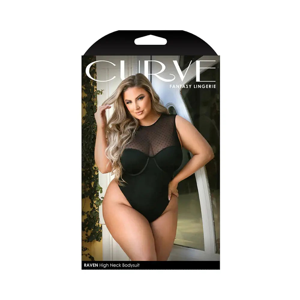 Plus Lingerie Curve Raven High-Neck Bodysuit With Back Cutout & Snap Closure Black XL/2XL  Lingerie - Body Stockings