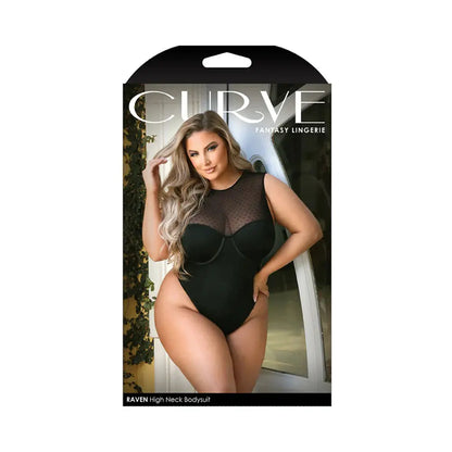 Plus Lingerie Curve Raven High-Neck Bodysuit With Back Cutout & Snap Closure Black XL/2XL  Lingerie - Body Stockings
