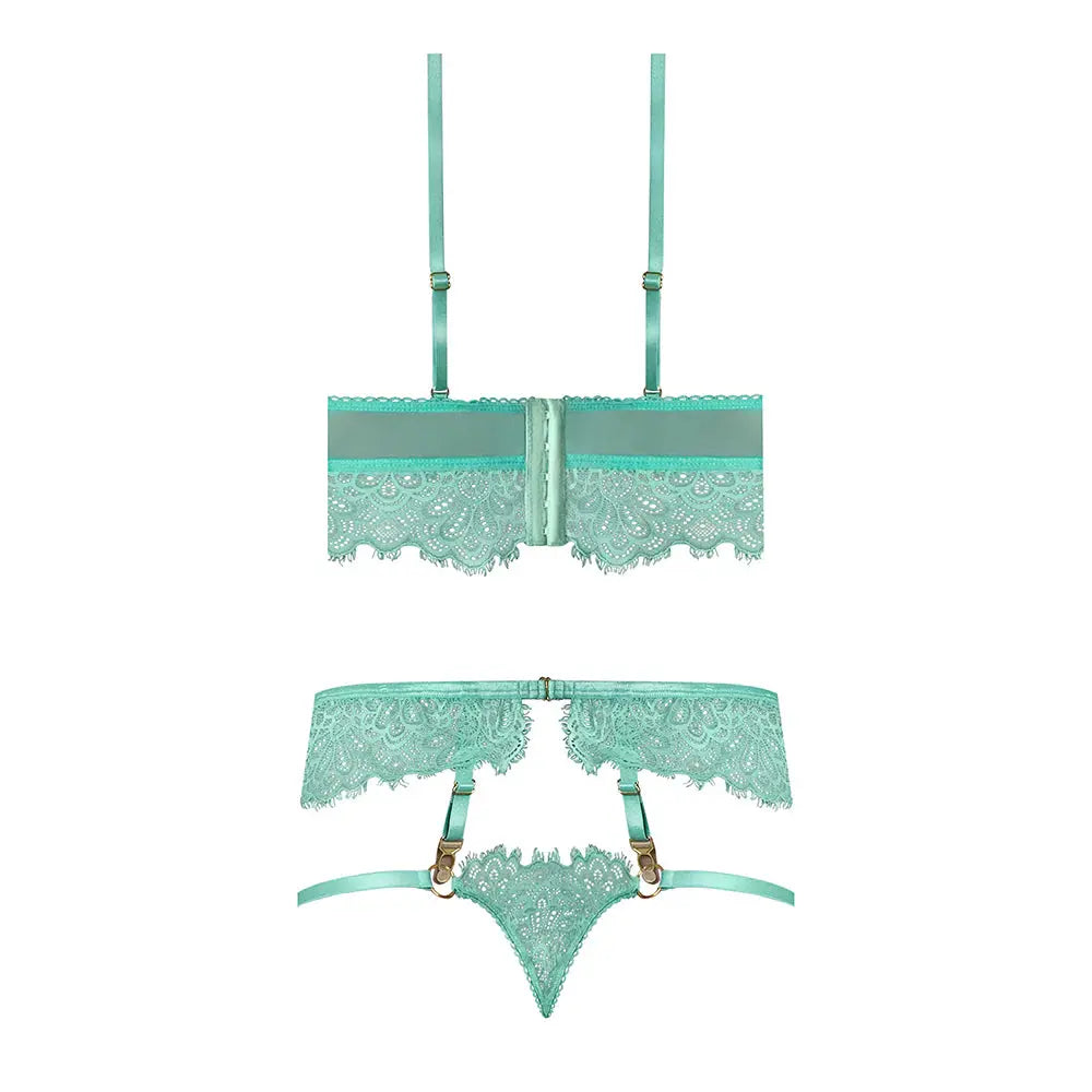 Plus Lingerie Demi Longline Bra & Panty with Flounce Aqua Glow Queen Size  Lingerie - Bra and Panty sets