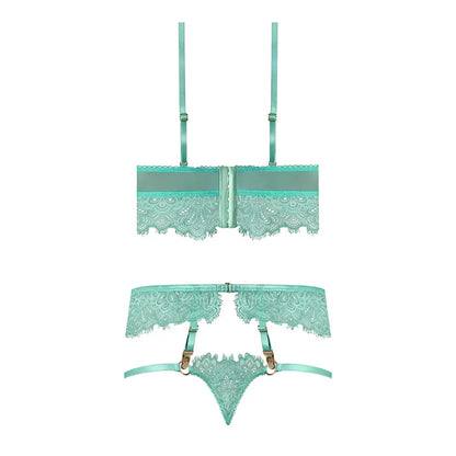 Plus Lingerie Demi Longline Bra & Panty with Flounce Aqua Glow Queen Size  Lingerie - Bra and Panty sets
