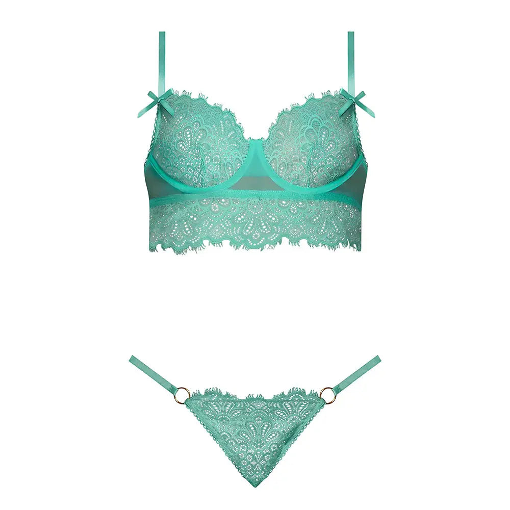 Plus Lingerie Demi Longline Bra & Panty with Flounce Aqua Glow Queen Size  Lingerie - Bra and Panty sets