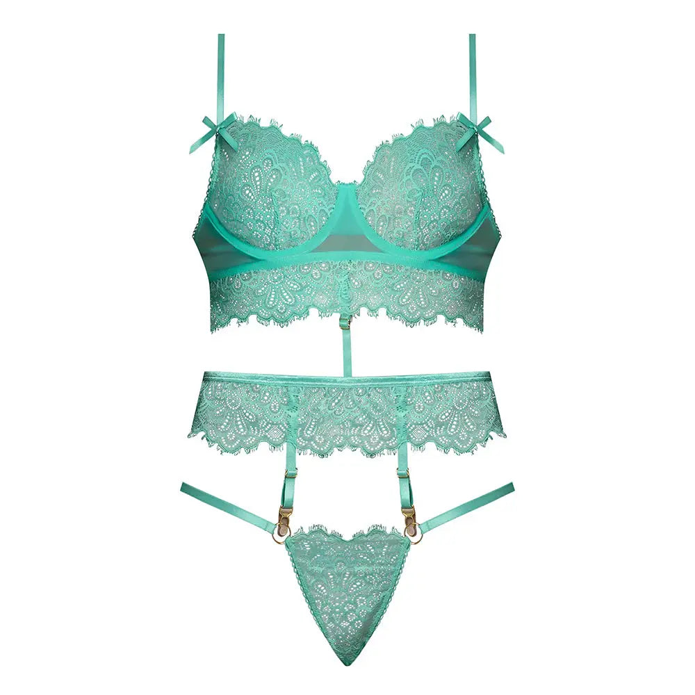 Plus Lingerie Demi Longline Bra & Panty with Flounce Aqua Glow Queen Size  Lingerie - Bra and Panty sets