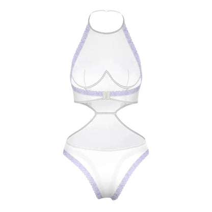 Plus Lingerie Halter Teddy White Lavender Queen Size  Lingerie - Baby dolls Chemises etc